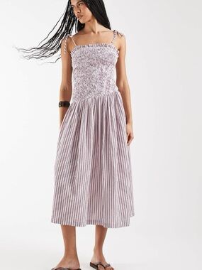 ASOS Reclaimed Vintage Midi Sundress in Burgundy and Cream Stripe